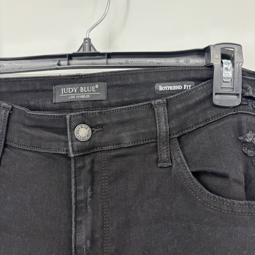 Judy Blue Jeans Womens 15/32 Black Boyfriend Fit Ripped Distressed High Rise - Picture 3 of 13